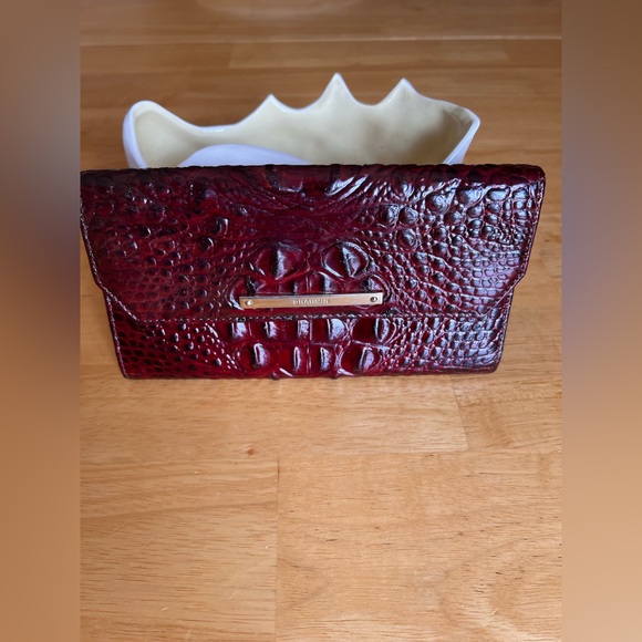 Brahmin Burgundy Crocodile Embossed Large  Wallet Clutch flap envelope designer - Picture 1 of 13